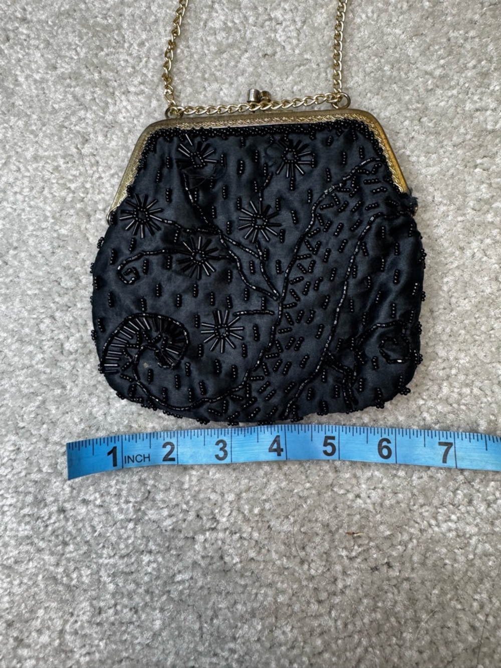 Vintage Black Beaded Evening Chain-Handle Bag - Picture 4 of 7